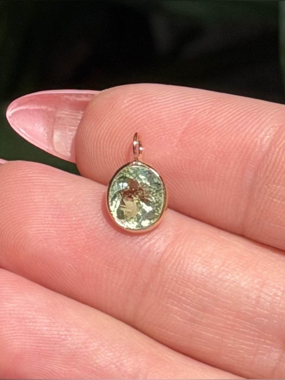 14K Real Solid Yellow Gold Green Natural Tourmaline Charm Pendant 13x7mm